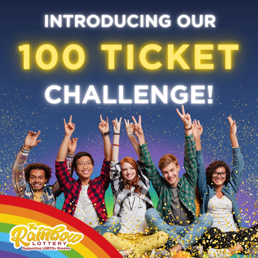 Members of the LGBTQ+ community celebrate the launch of the "100 TICKET CHALLENGE"