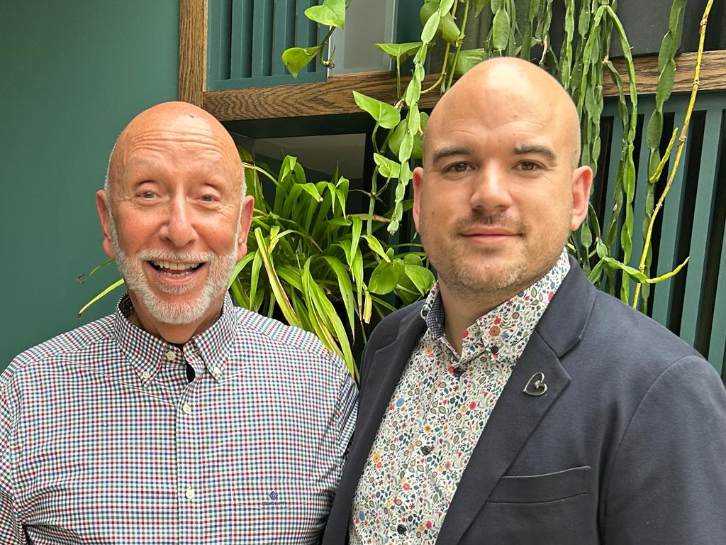 Rainbow lottery founder Tom Gattos with The Terrence Higgins Trust CEO Richard Angell