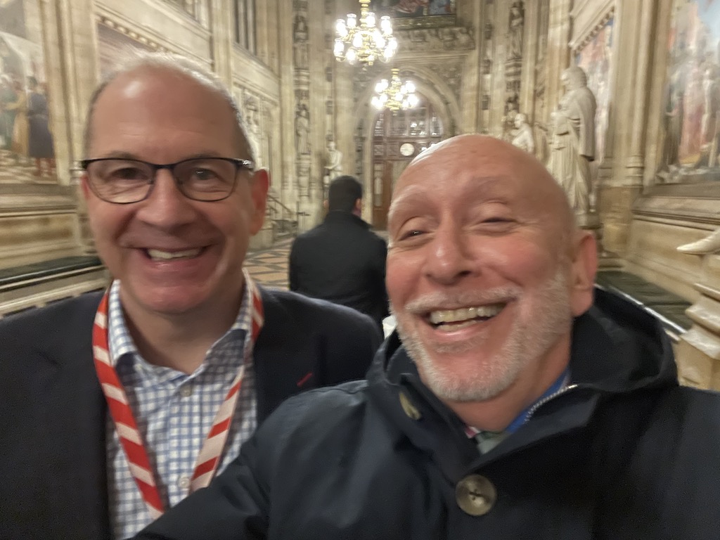 Tom Gattos, co-founder of The Rainbow Lottery, with Lord Paul Scriven of Hunters Bar.